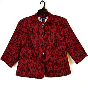 Susan Graver Women’s 3/4 Sleeves Red Animal Print Crop Jacket 3XL